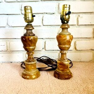 Vintage Pair Alabaster Table Lamps
